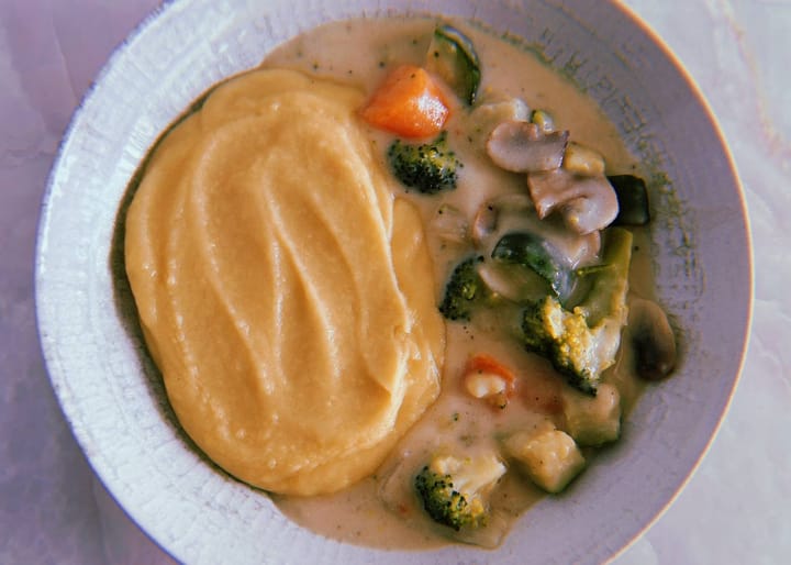 stufato cremoso di verdure e purè